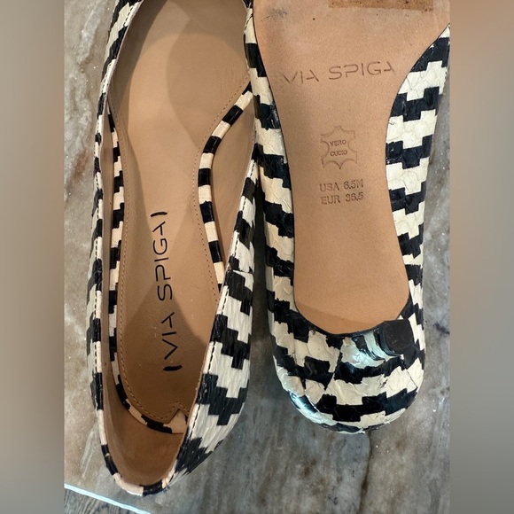 Women’s VIA SPIGA black & white leather pointed toe kitten heels- Size 6.5 - Picture 6 of 7